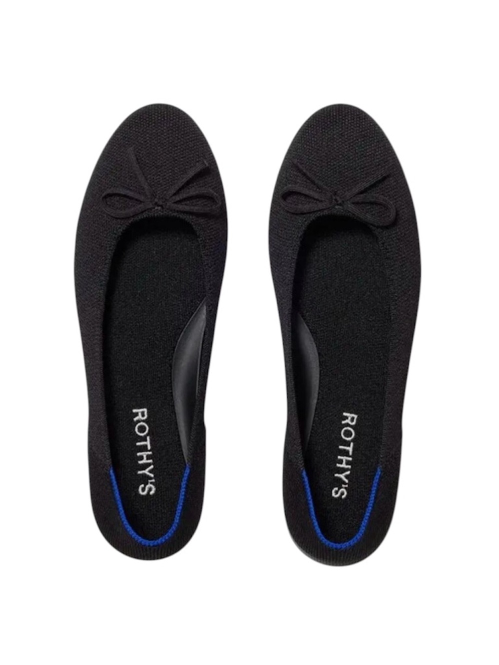$145~ROTHYS~Black Nylon The Bow Round Toe Ballet Flat~Classic Blue Trim~9/9.5/10